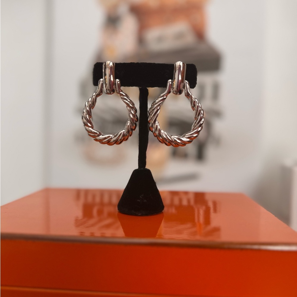 Signed Monet Elegant Silver Twisted Doorknockers Earrings